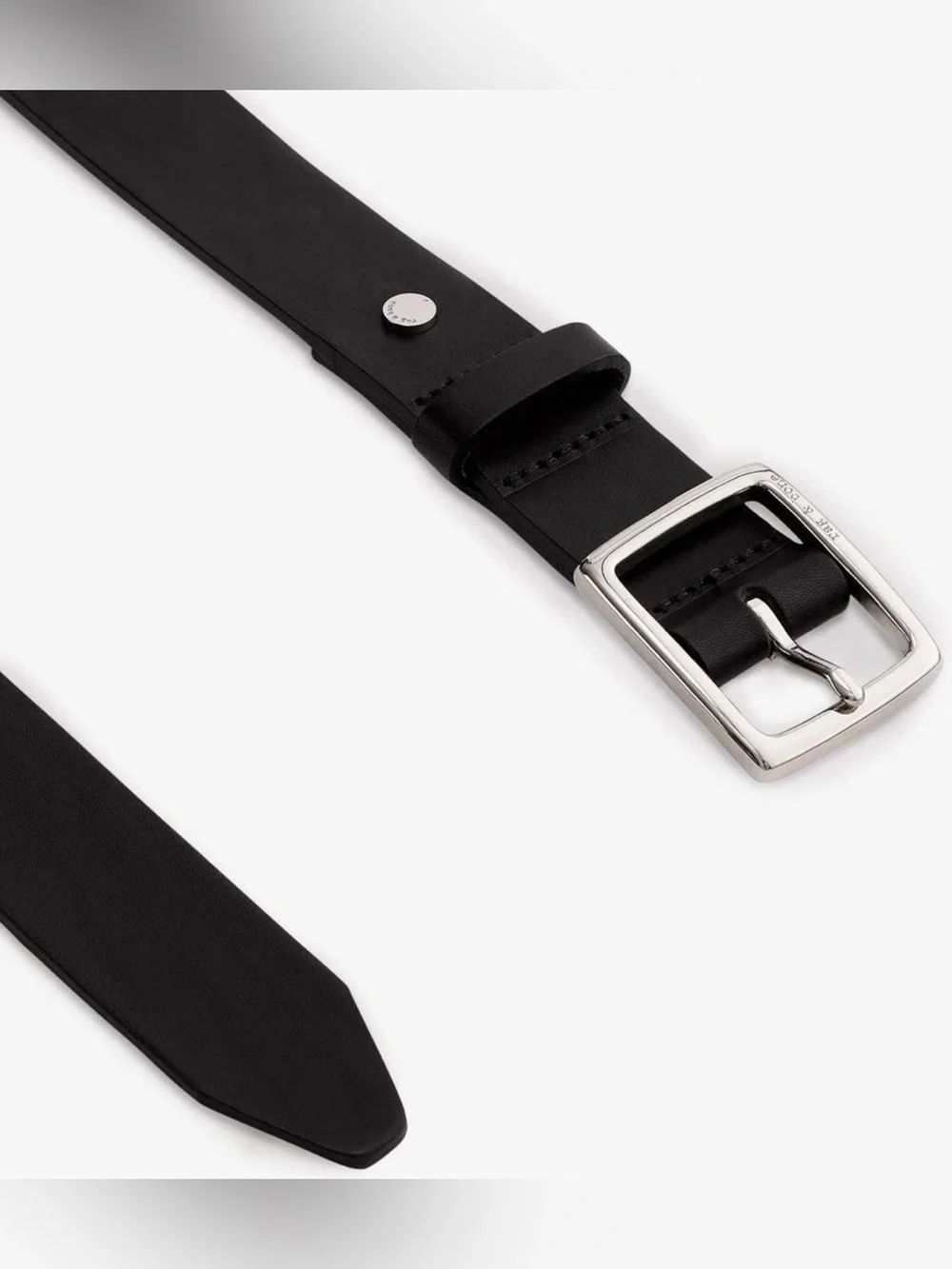 rag & bone Black Leather Belt with Silver-Tone Square Buckle